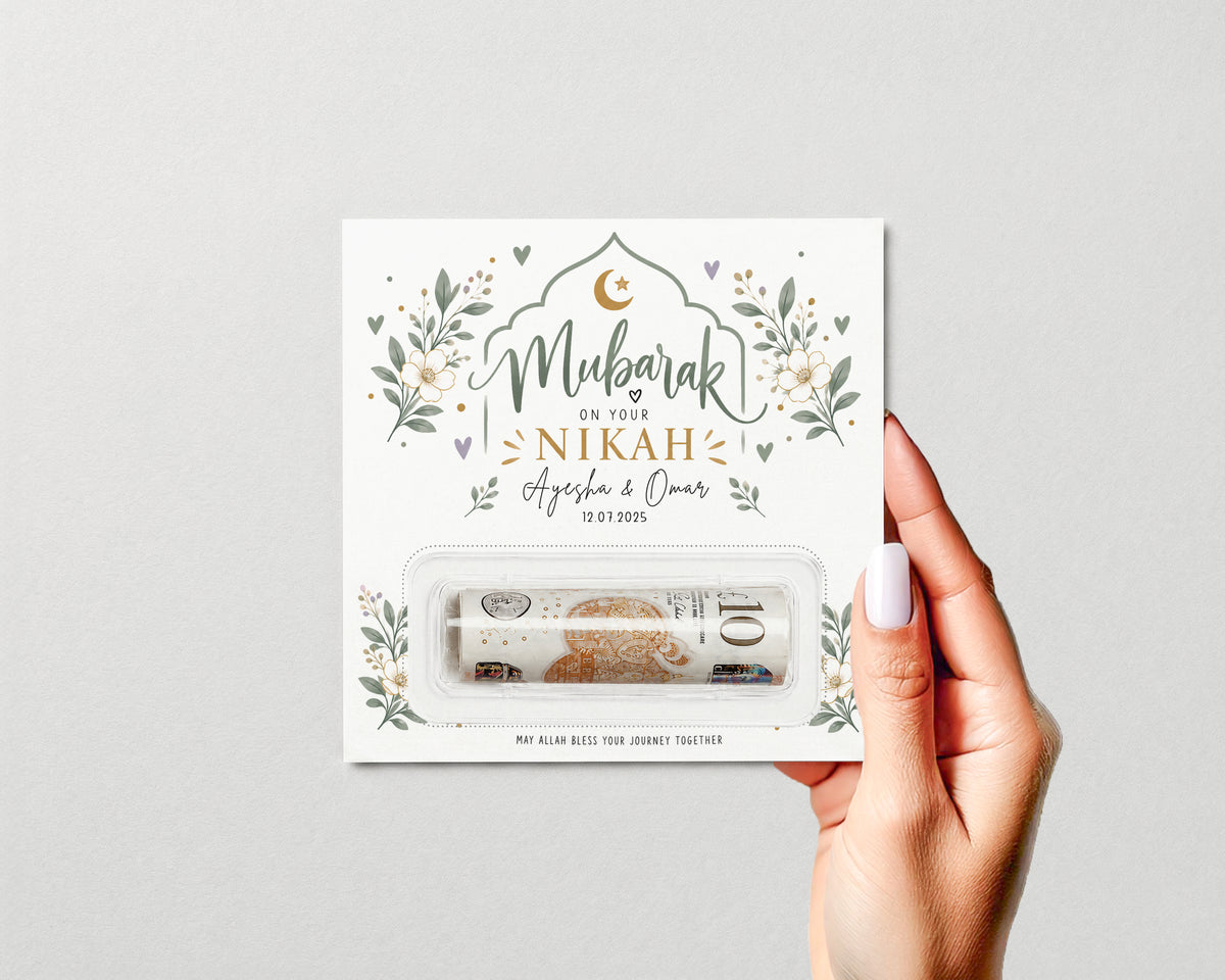 Personalised Nikah Money Holder Muslim Wedding Gift Islamic Cash Gift Couple Card