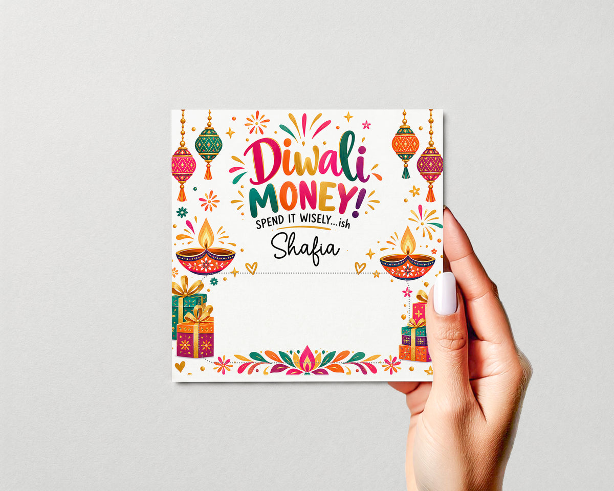 Personalised Diwali Money Gift Card Funny Cash Holder Wallet Kids Teens Adults
