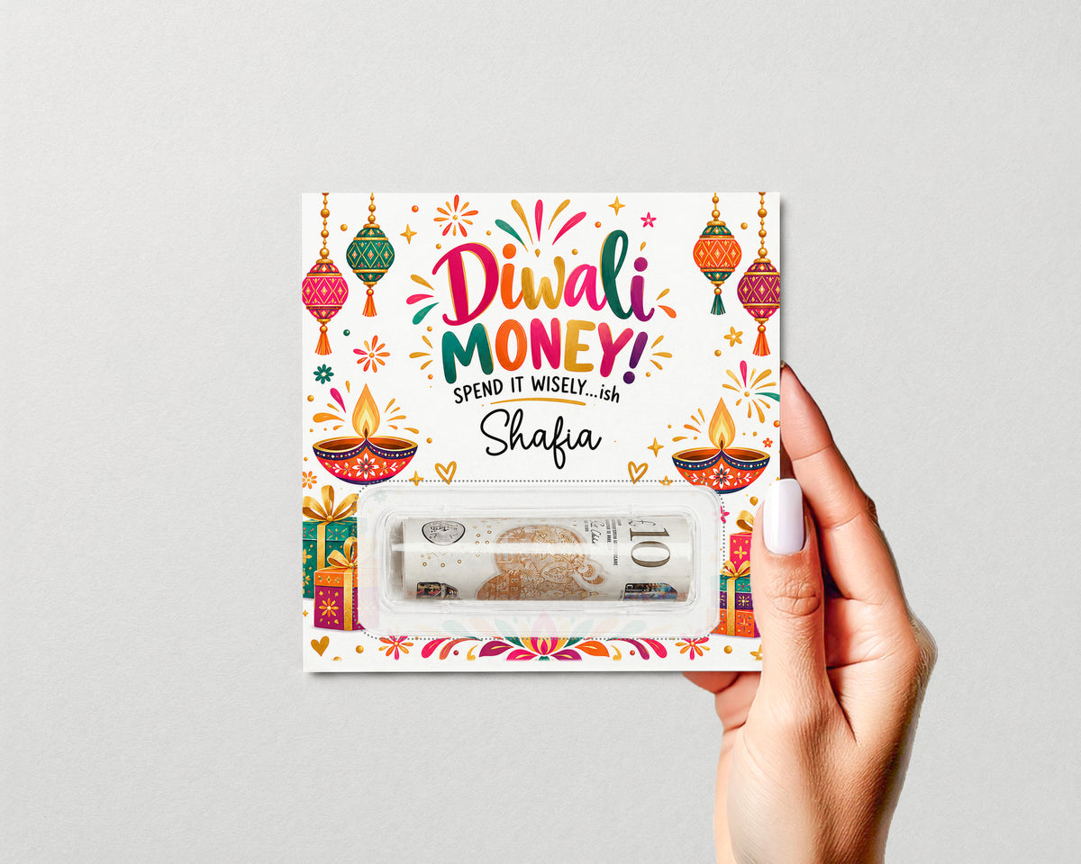 Personalised Diwali Money Gift Card Funny Cash Holder Wallet Kids Teens Adults