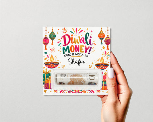 Personalised Diwali Money Gift Card Funny Cash Holder Wallet Kids Teens Adults