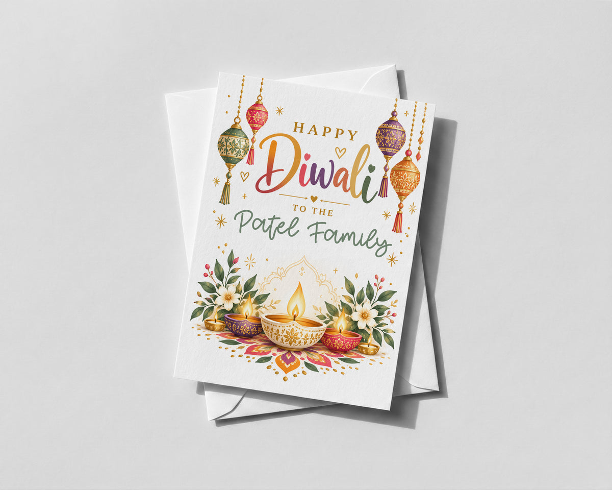Personalised Diwali Family Card Happy Diwali Greeting Custom Family Name Hindu