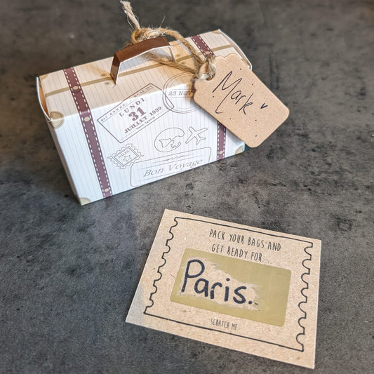 Holiday Reveal Scratch Card • Suitcase Secret Trip Surprise