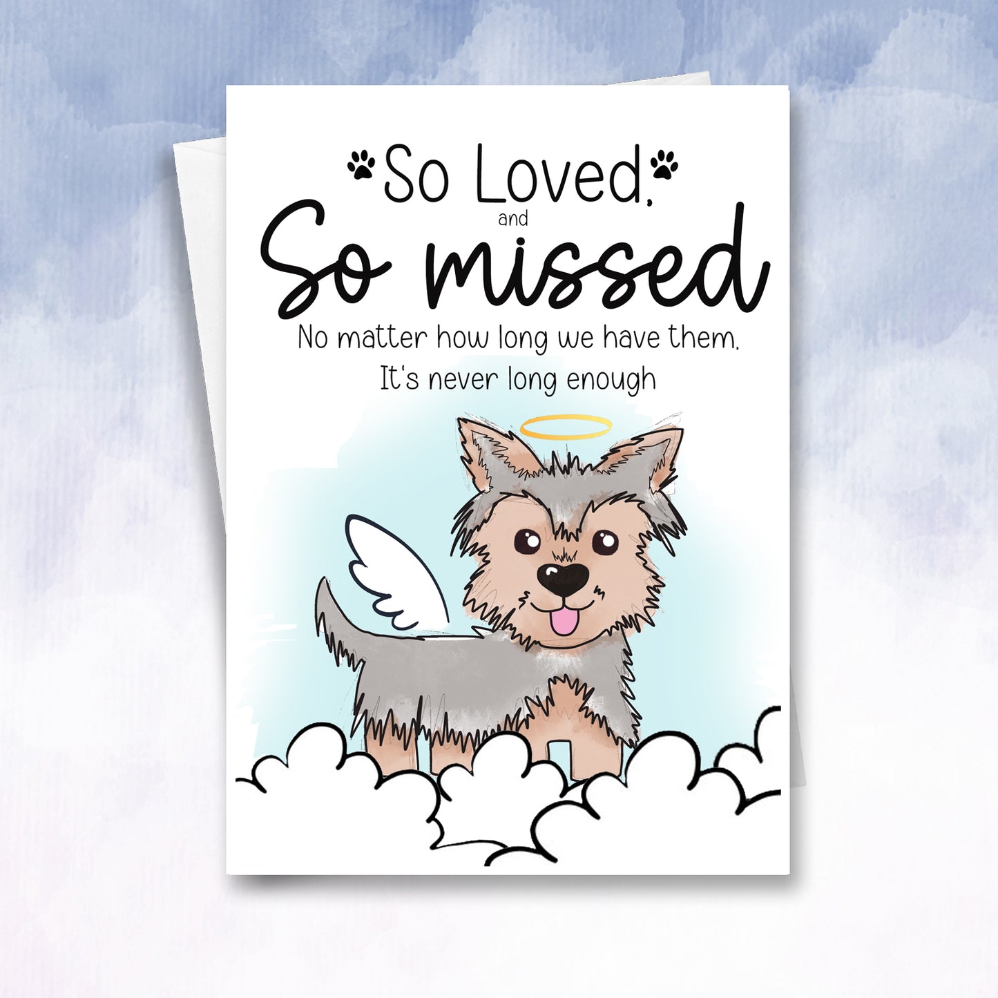 Personalised Dog Sympathy Card -Yorkshire Terrier Loss of Your Dog, Pet berevement card