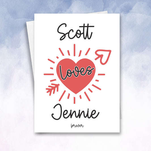 Personalised Valentine's card love you card with names