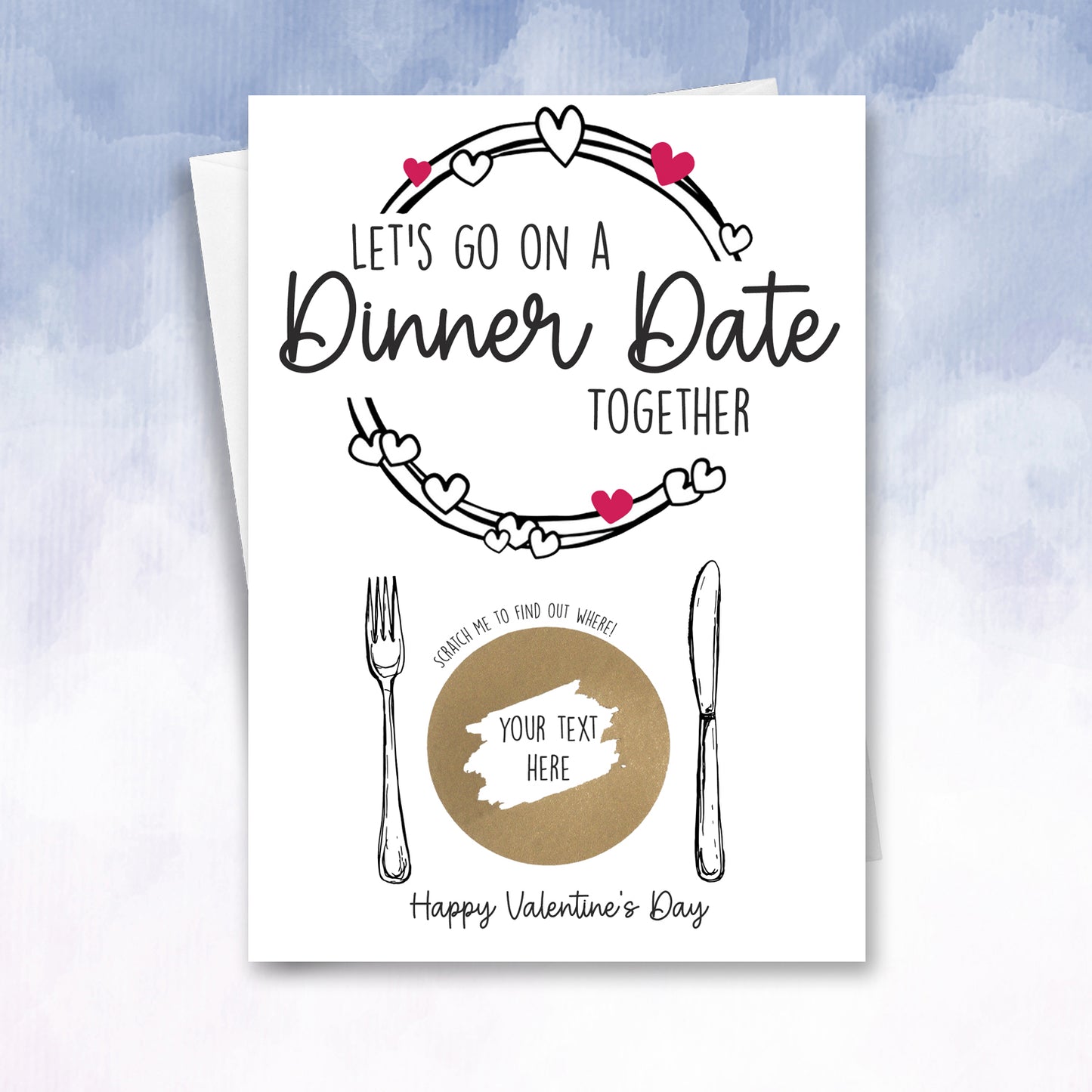 Personalised Valentines dinner date reveal card