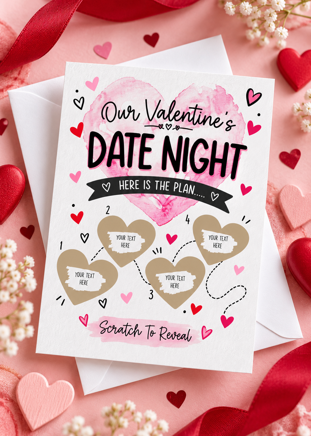 Personalised Valentines Date Night Scratch Off Card 4 Heart Romantic Reveal
