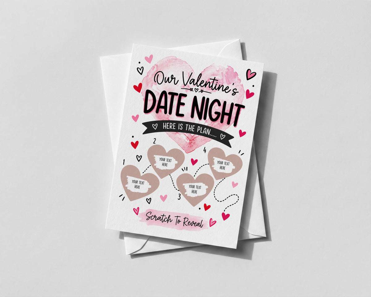 Personalised Valentines Date Night Scratch Off Card 4 Heart Romantic Reveal