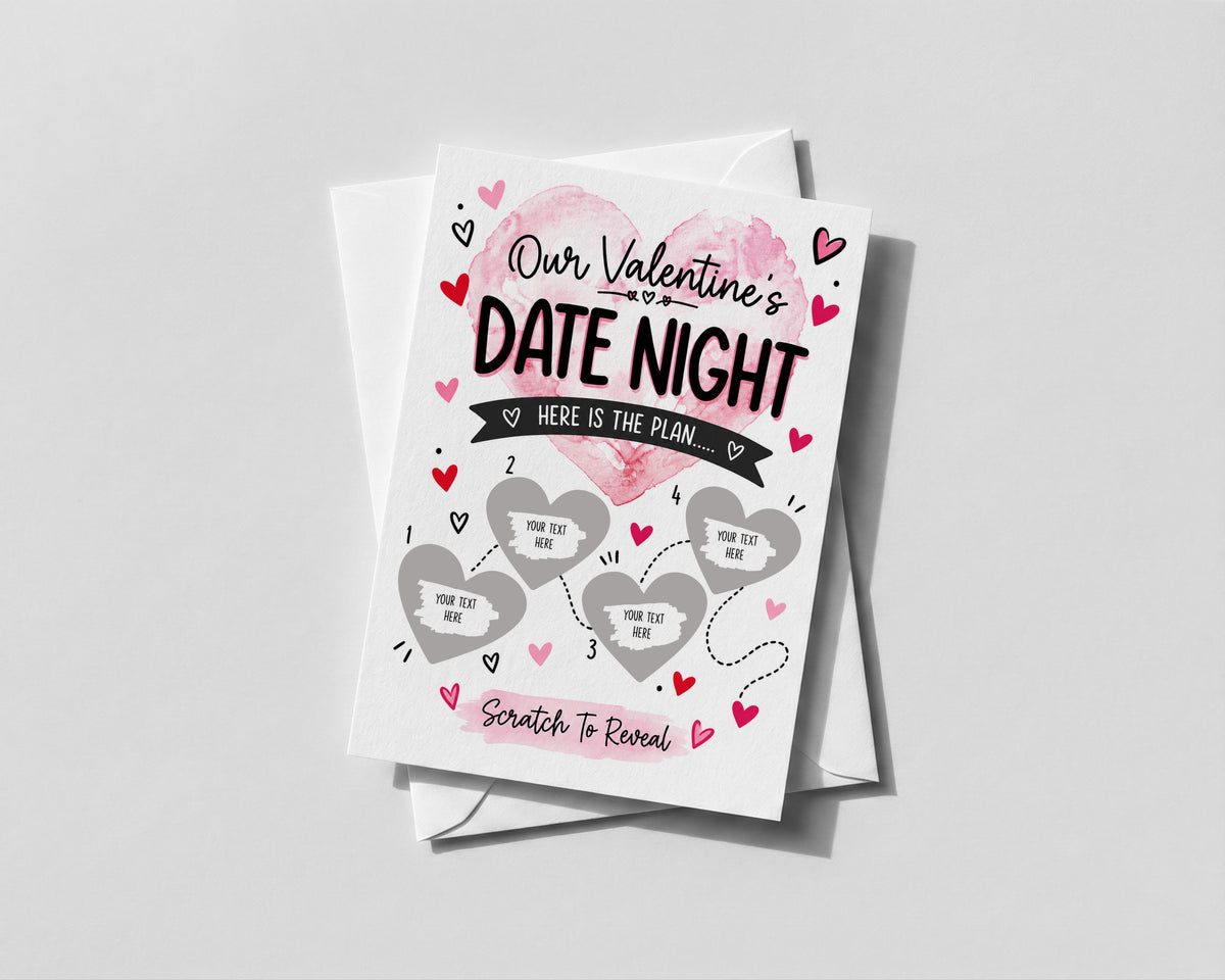 Personalised Valentines Date Night Scratch Off Card 4 Heart Romantic Reveal
