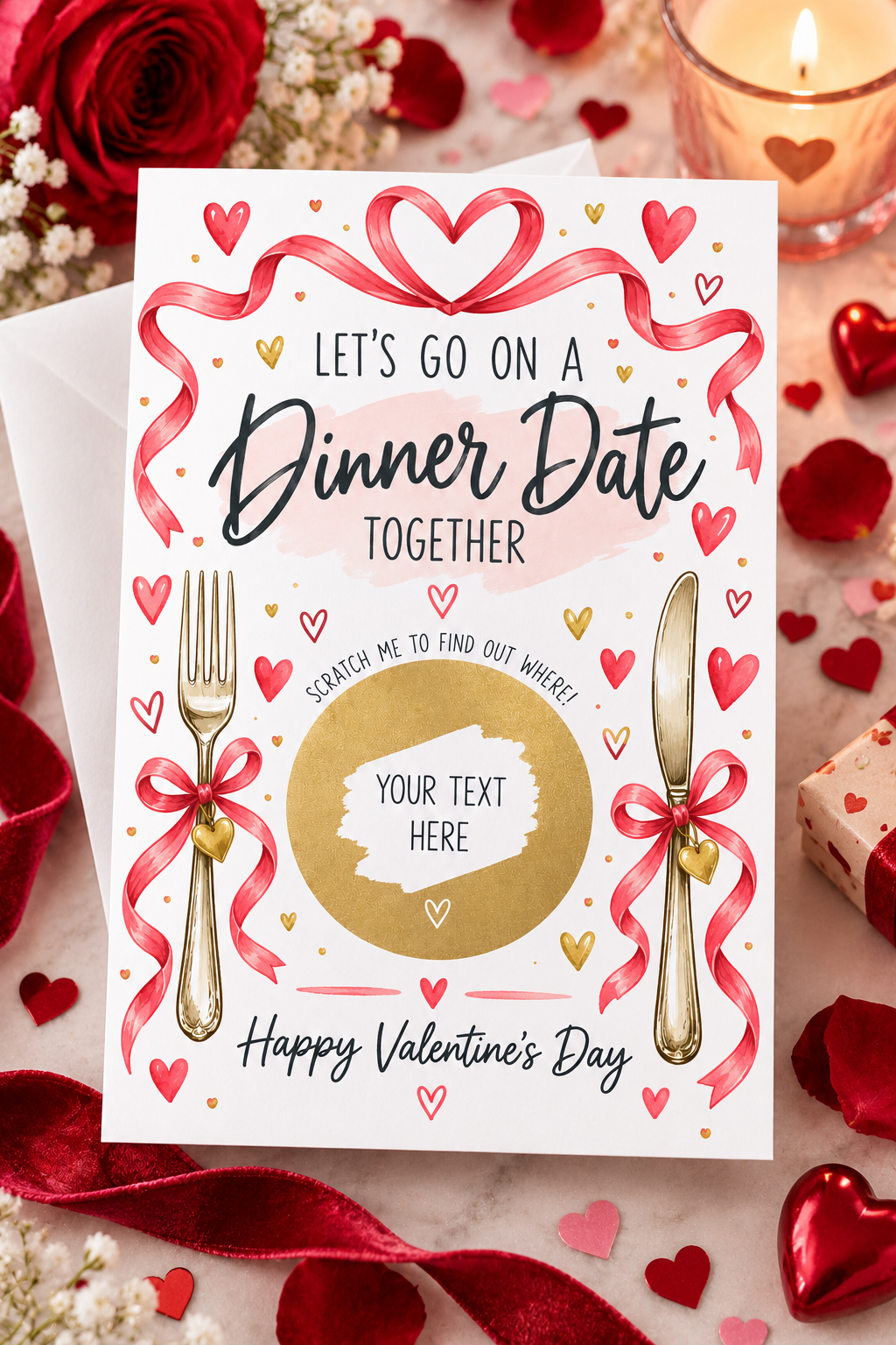 Valentines Dinner Date Scratch Off Card, Personalised Restaurant Reveal, Romantic Date Night Surprise Gift for Him or Her