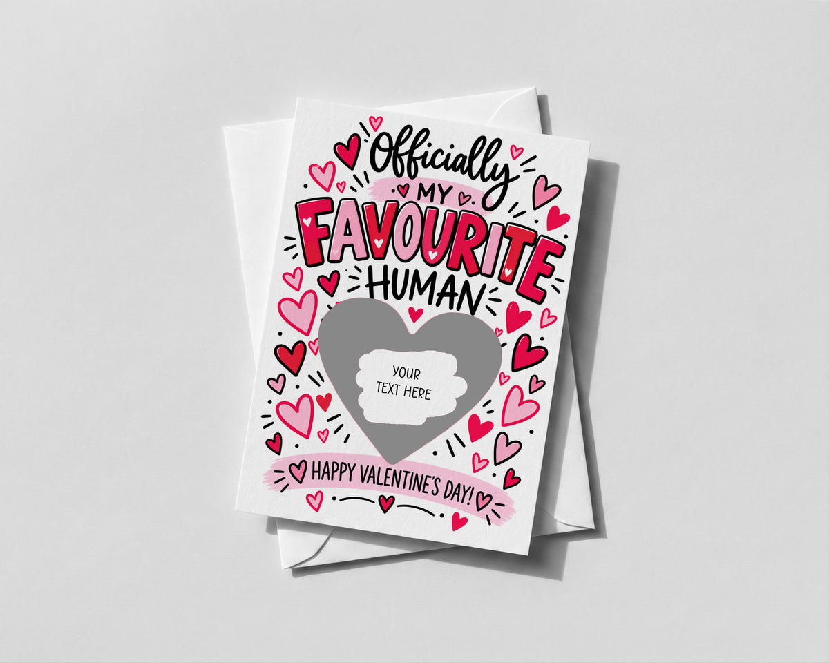 Funny Valentines Scratch Off Card Favourite Human Personalised Romantic Gift