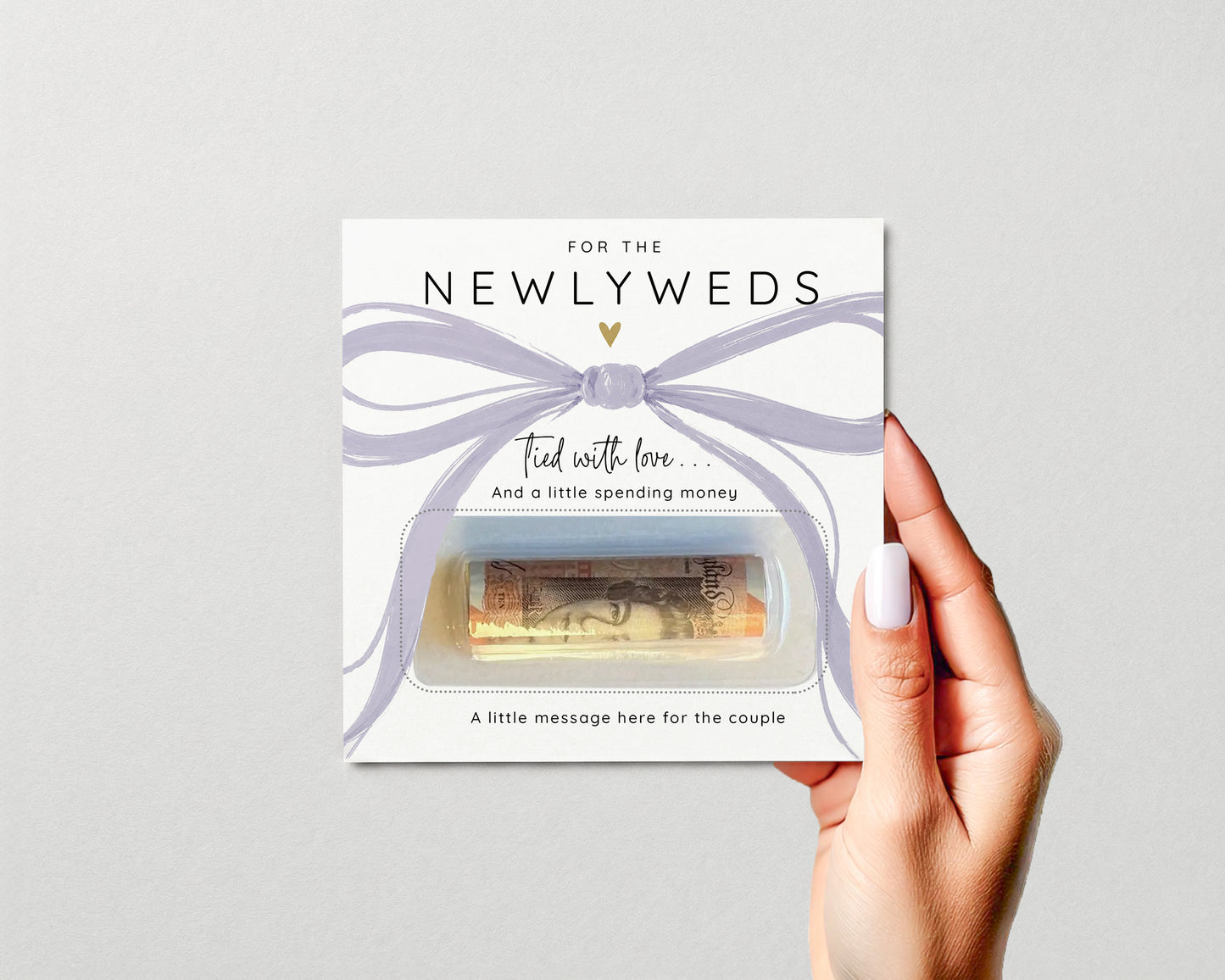 Personalised Wedding Money Holder, Newlywed Cash Gift Card, Modern Bow Couple Keepsake