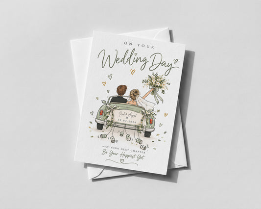 Personalised Wedding Card Custom Names Date Just Married Couple Wedding Day Card