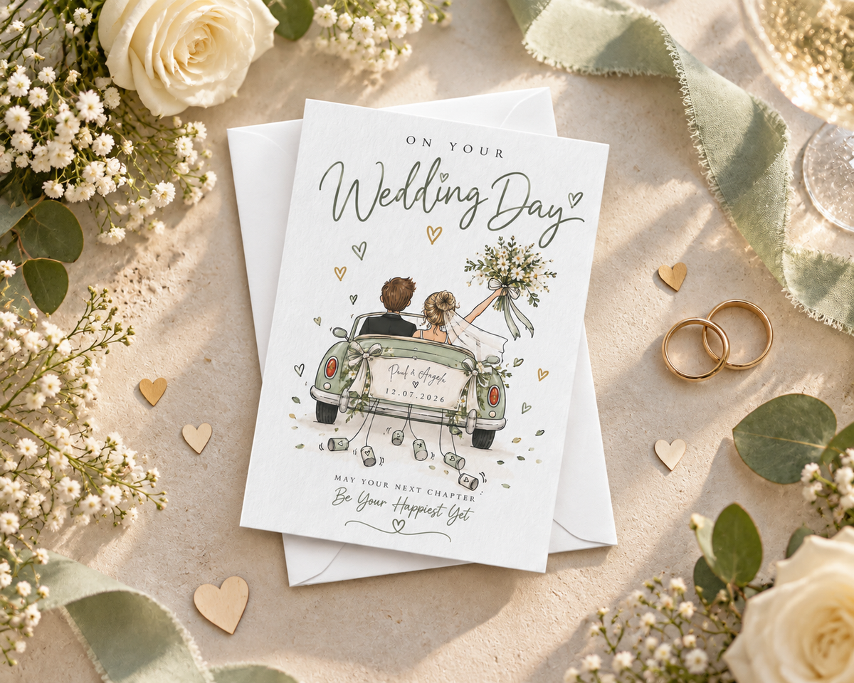 Personalised Wedding Card Custom Names Date Just Married Couple Wedding Day Card