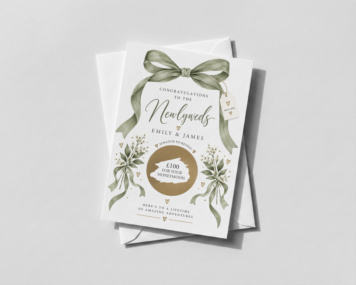 Personalised Newlywed Scratch Off Card Wedding Money Honeymoon Fund Gift Reveal