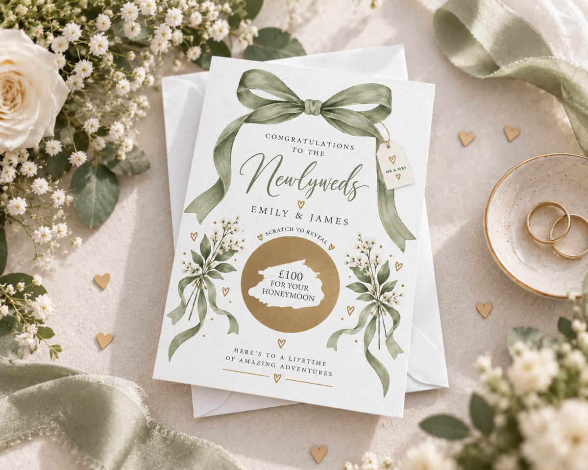 Personalised Newlywed Scratch Off Card Wedding Money Honeymoon Fund Gift Reveal