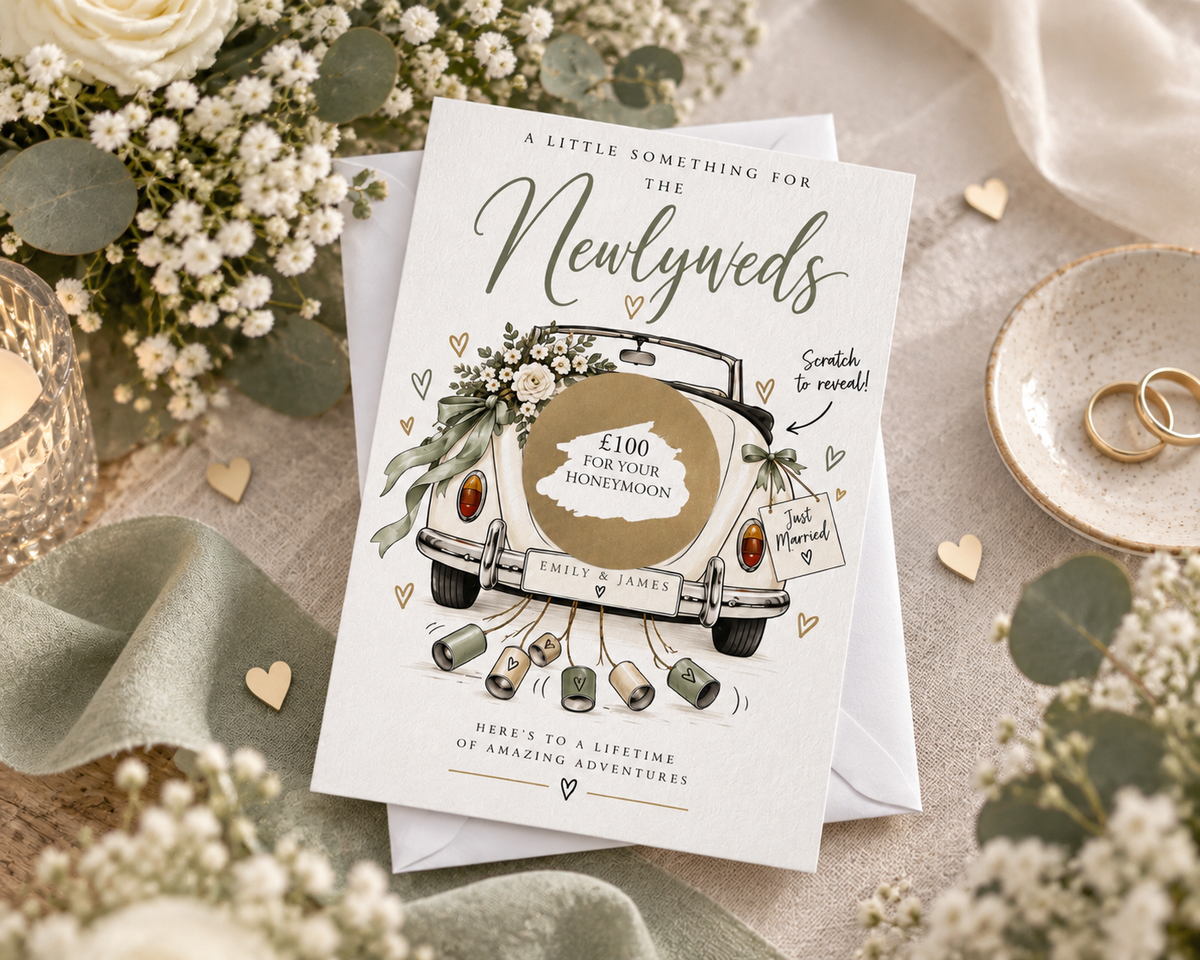 Personalised Wedding Scratch Off Card Honeymoon Money Gift Newlywed Reveal Card