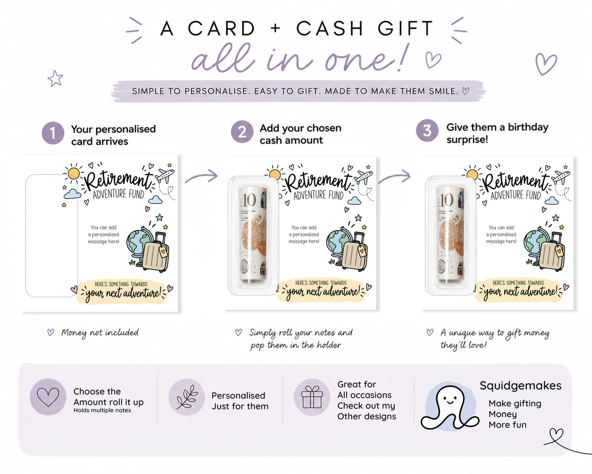 Personalised Retirement Money Wallet Card Adventure Holiday Travel Fund Gift