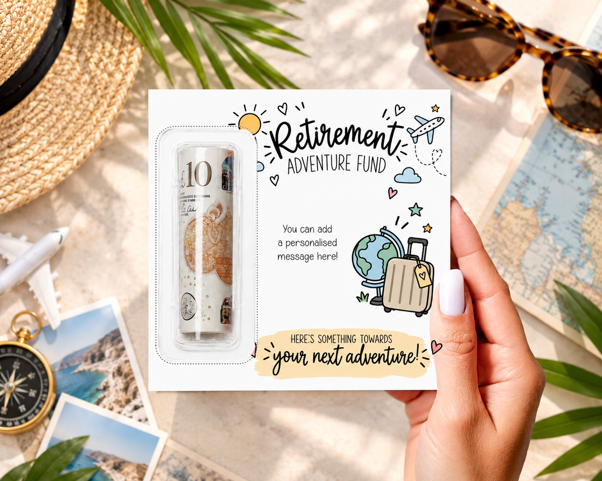 Personalised Retirement Money Wallet Card Adventure Holiday Travel Fund Gift