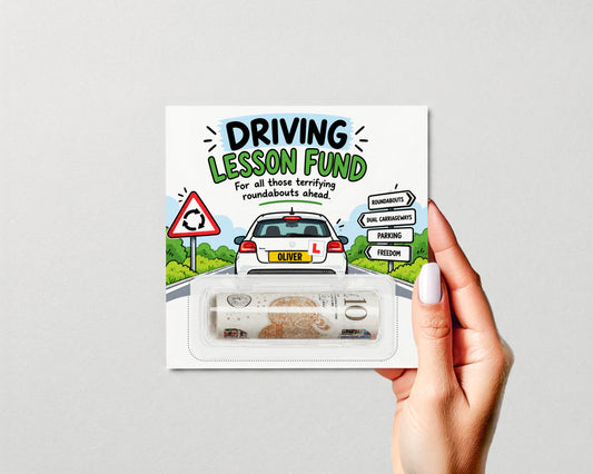 Personalised Driving Lesson Fund Money Holder Card 17th Birthday Learner Driver Gift