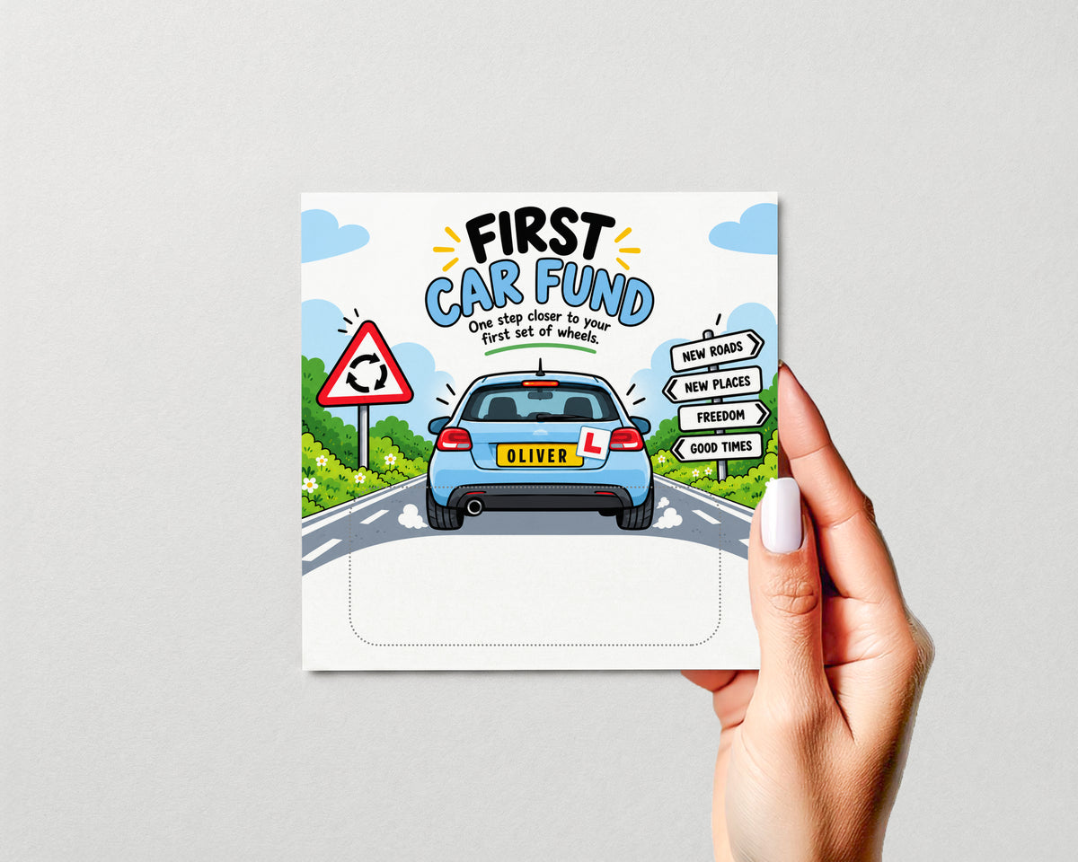 Personalised First Car Fund Money Holder Card 17th Birthday New Driver Gift