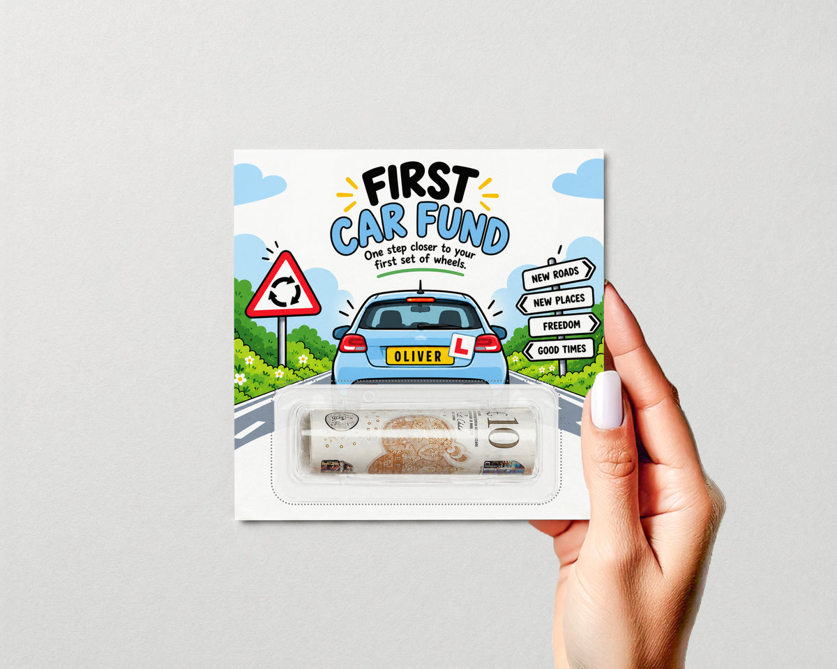 Personalised First Car Fund Money Holder Card 17th Birthday New Driver Gift