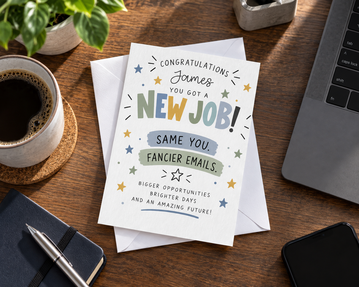 Personalised New Job Congratulations Card For Him Funny Career Change Colleague Gift