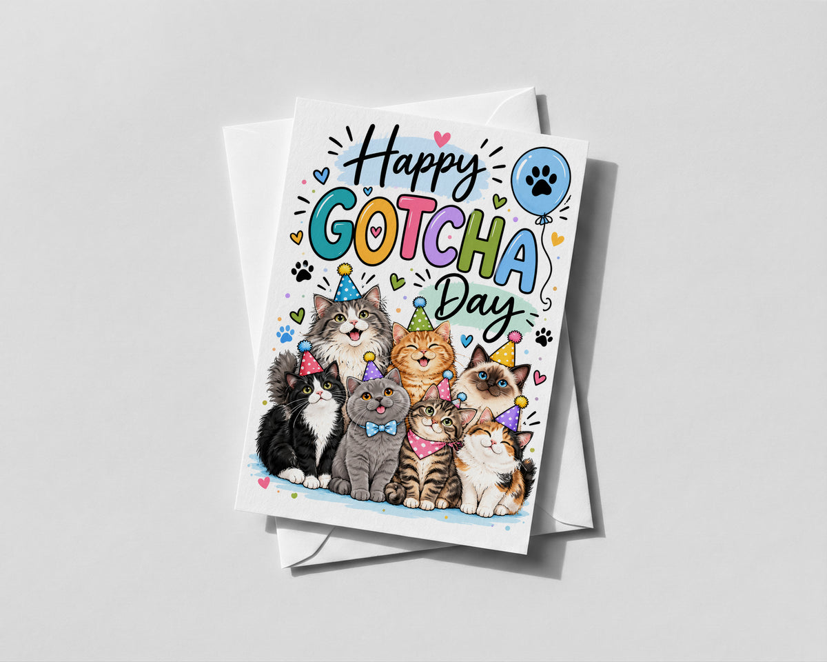 Happy Gotcha Day Cat Card Rescue Cat Adoption Anniversary New Kitten Pet Gift