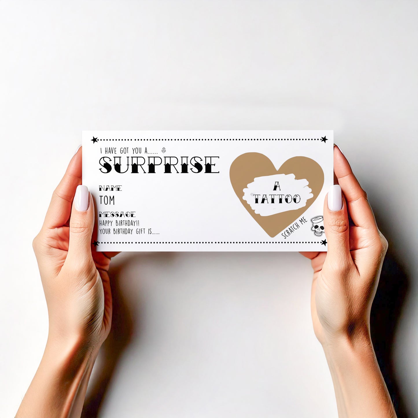 Personalised Tattoo Reveal Scratch Card – Surprise Gift Voucher, Tattoo Appointment Reveal