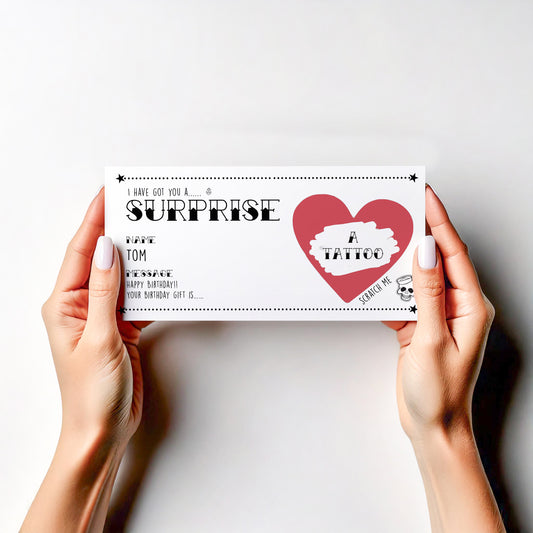 Personalised Tattoo Reveal Scratch Card – Surprise Gift Voucher, Tattoo Appointment Reveal