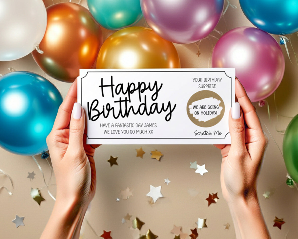 Personalised Scratch To Reveal Card Birthday Gift Surprise Voucher Ticket