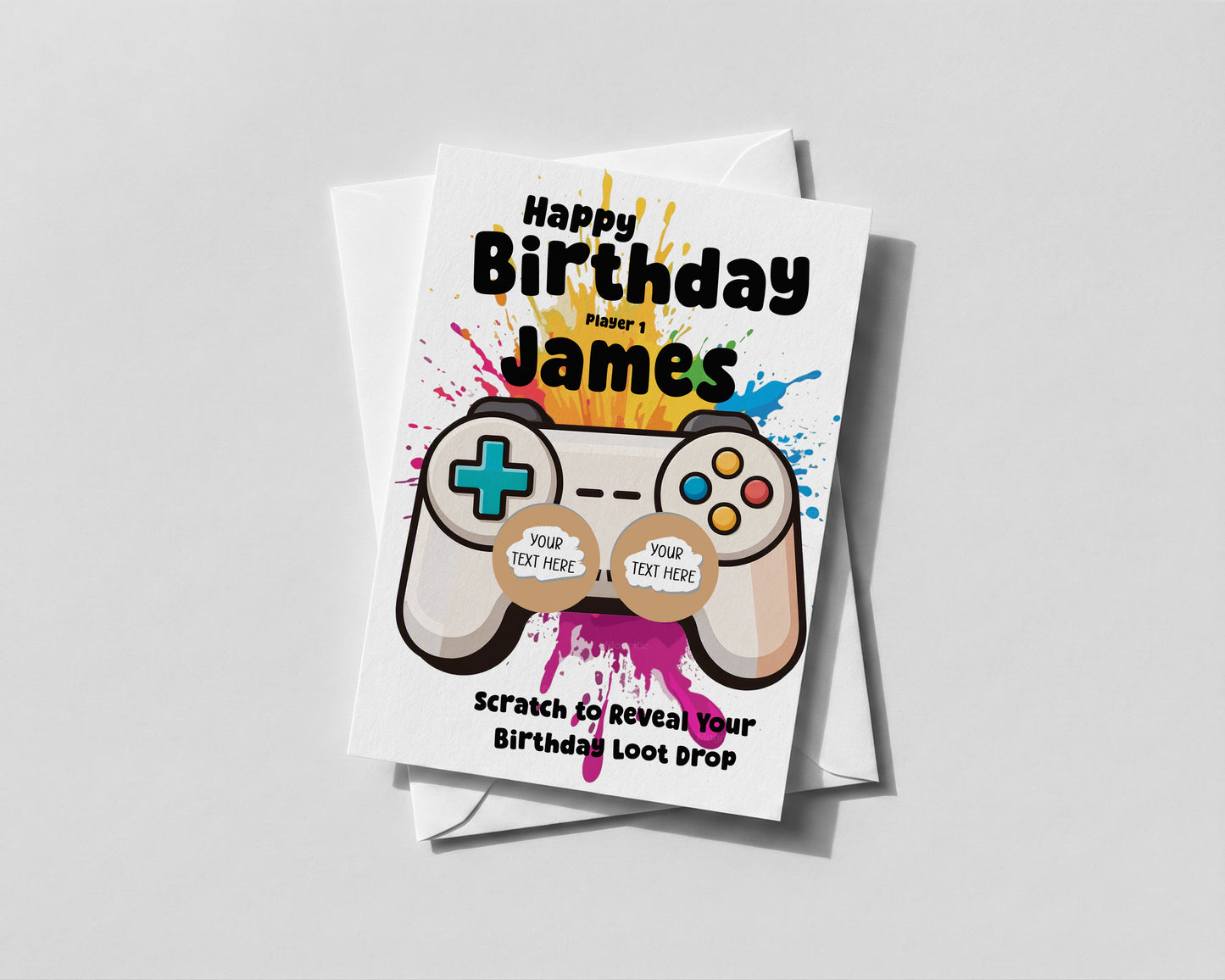 Personalised Birthday Gamer Scratch Card Loot Drop For him Kids Teens Surprise
