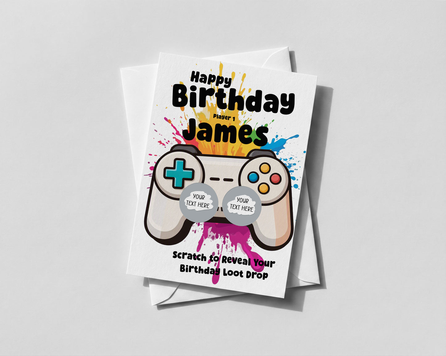Personalised Birthday Gamer Scratch Card Loot Drop For him Kids Teens Surprise