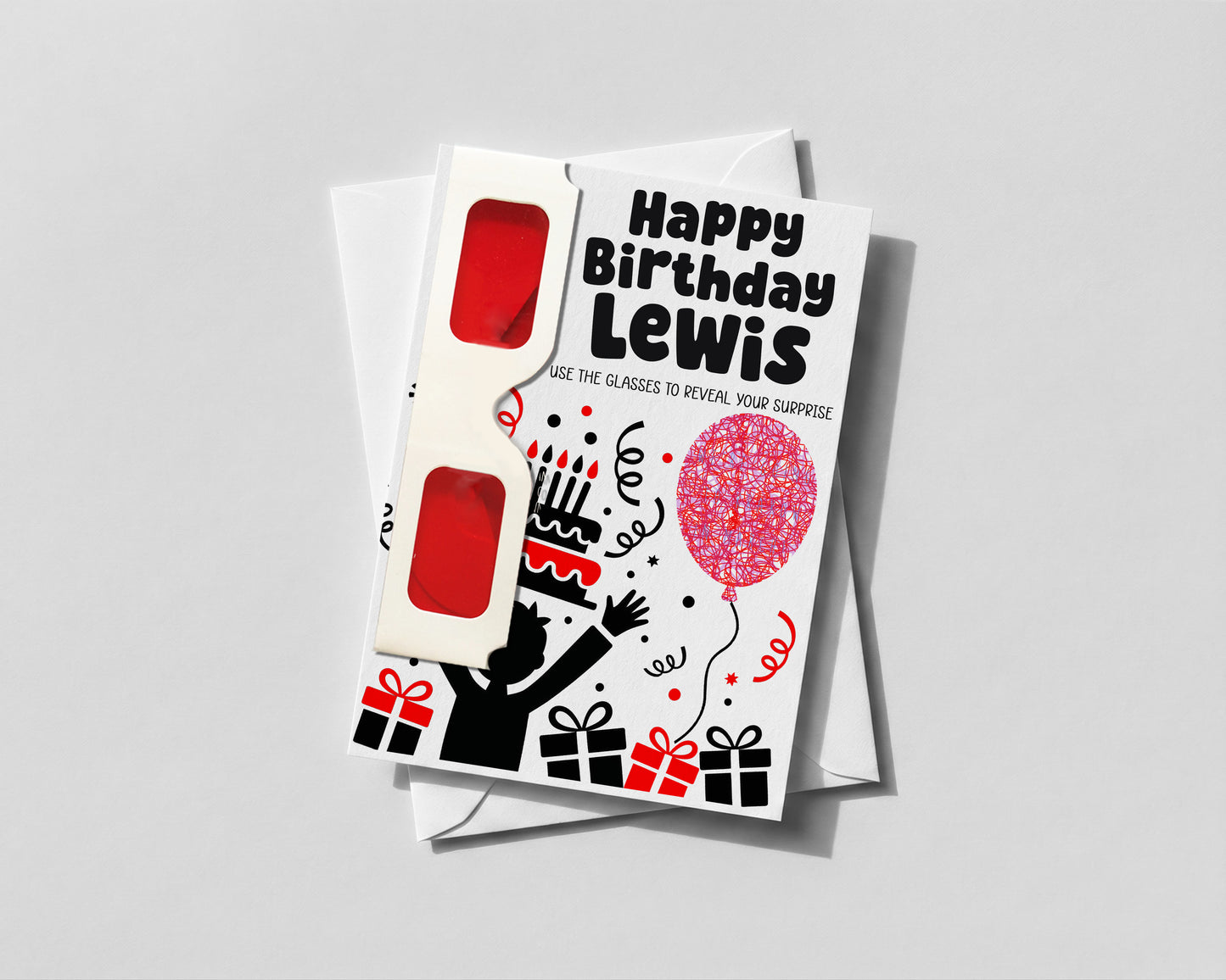 Personalised Surprise Message Birthday Card with 3D Reveal Glasses – Hidden Text Gift