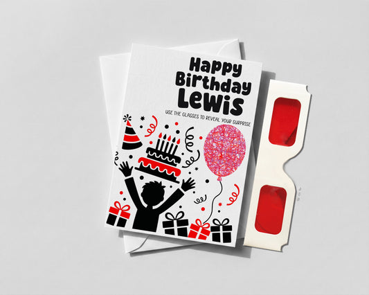 Personalised Surprise Message Birthday Card with 3D Reveal Glasses – Hidden Text Gift