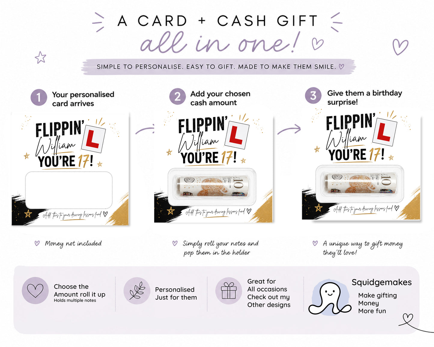 17th Birthday Money Gift Card Personalised Driving Lesson Wallet Holder Son Daughter