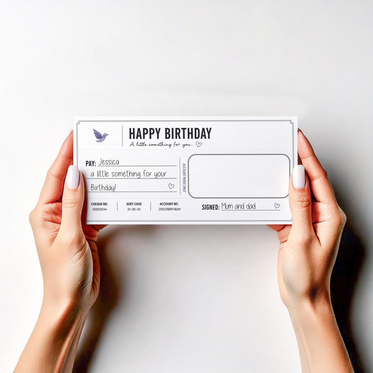 Personalised Birthday Cheque Money Holder Card Cash Gift Wallet Him Her Any Age