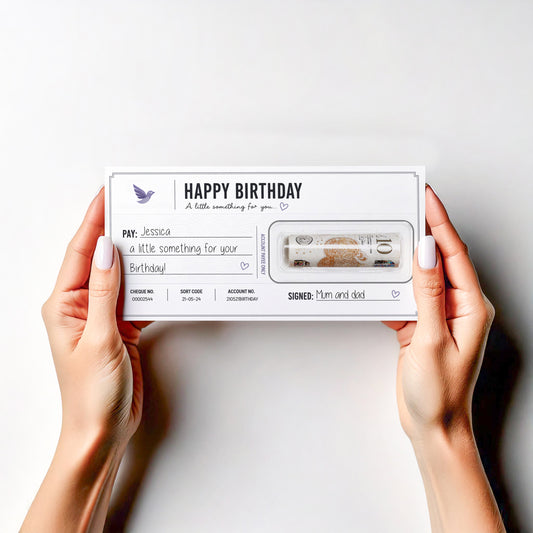 Personalised Birthday Cheque Money Holder Card Cash Gift Wallet Him Her Any Age
