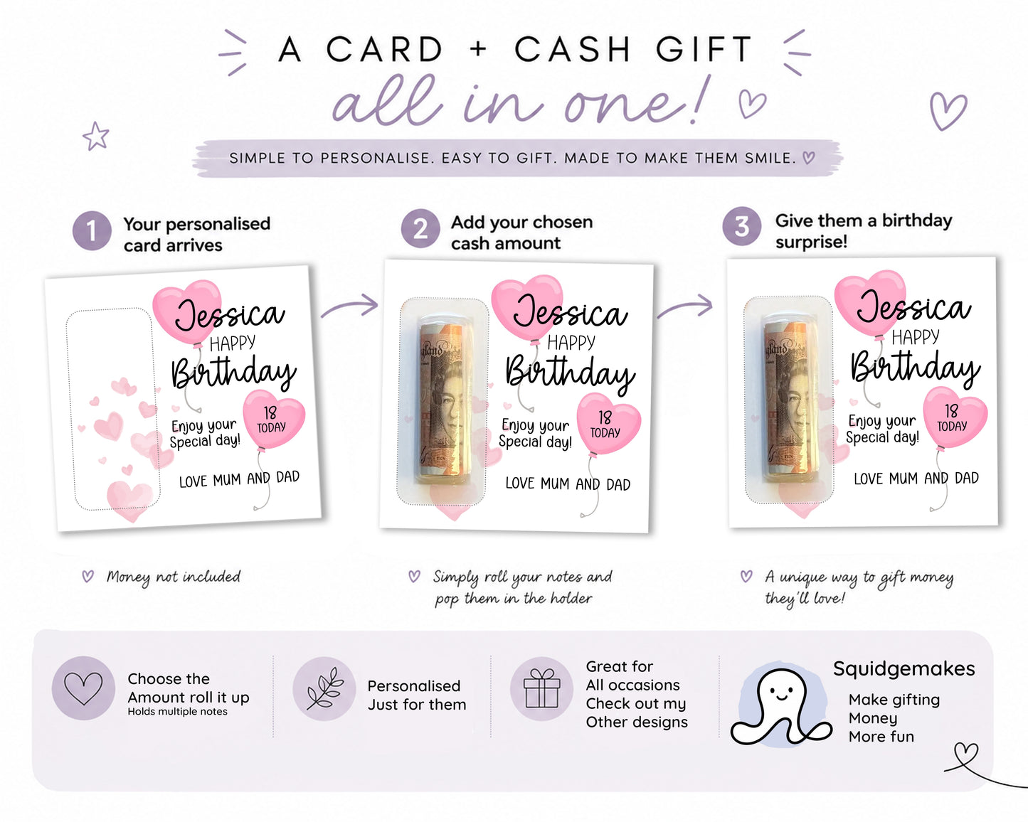 Personalised Birthday Money Gift Card, Cash Holder Card Milestone Birthday