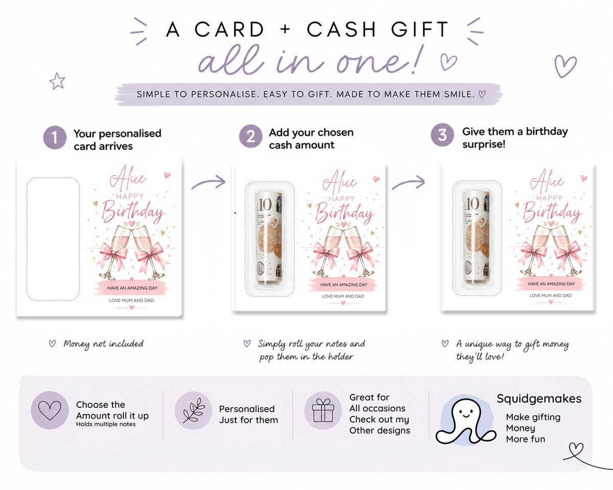 Personalised Birthday Money Gift Card Holder Cash Wallet for All Ages 18th 21st