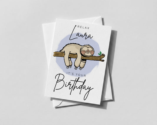 Personalised Sloth Birthday Card – Cute & Funny Birthday Card