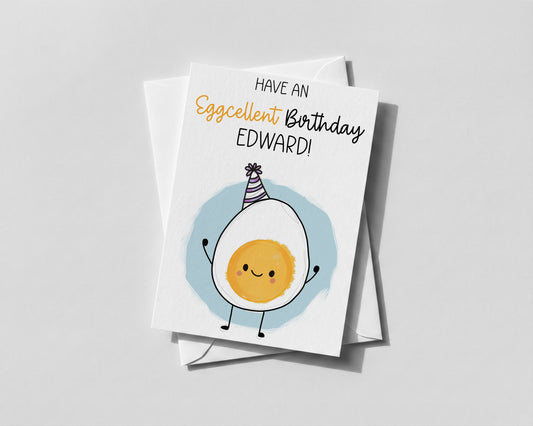 Personalised birthday card egg birthday card pun funny eggcellent joke silly
