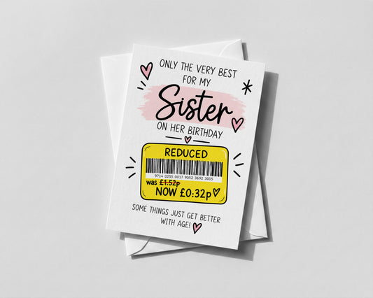 Funny Sister Birthday Card for Her Reduced Price Joke Humour Sibling Birthday