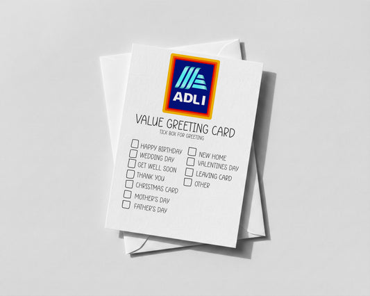 Aldi Value Greeting Card - Funny Tick Box Card for Birthday, Wedding, New Home