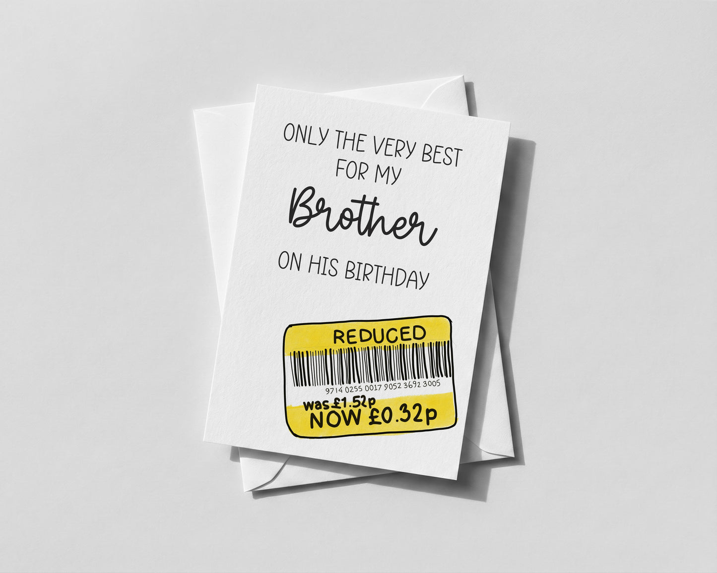 Funny Birthday Card for Brother – Humorous Design with Reduced Sticker, Personalised Option