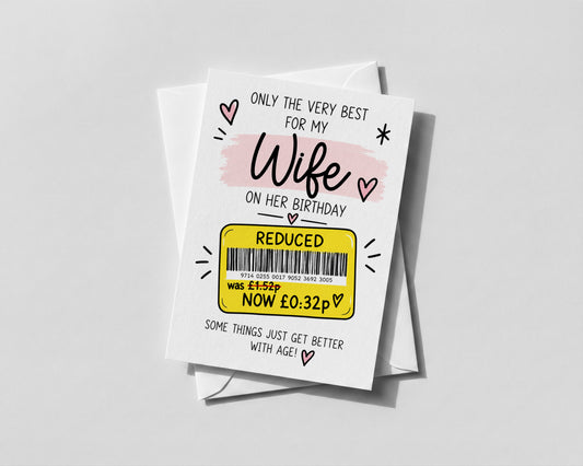 Funny Wife Birthday Card for Her Reduced Price Joke Humour Card from Husband