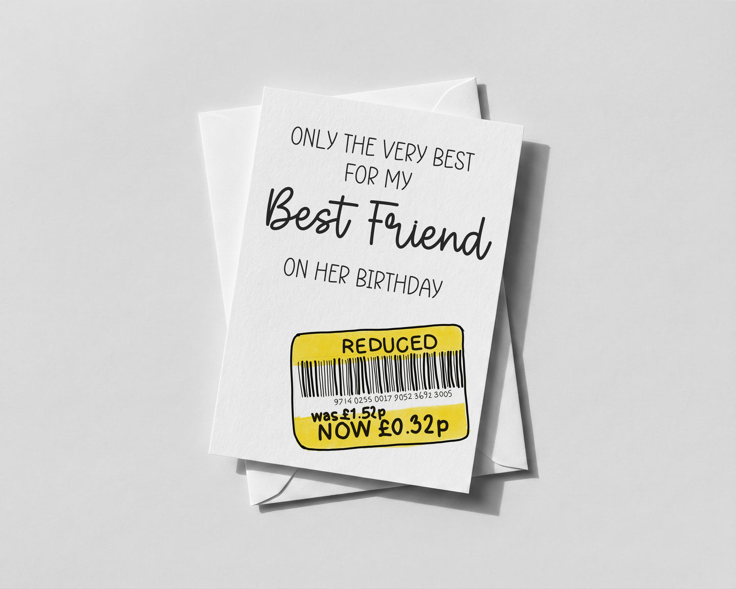 Funny Birthday Card for Friend – Humorous Design with Reduced Sticker, Personalised Option