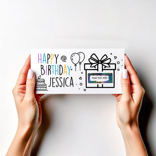 Personalised Birthday Scratch Off Card – Party, Holiday, Theatre, Gig Reveal for Kids & Adults