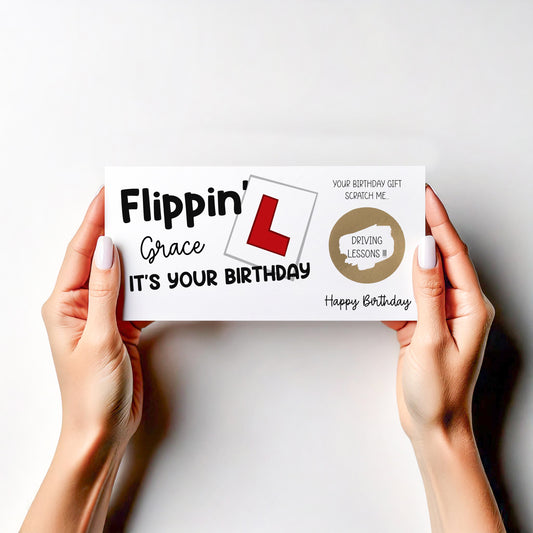 Personalised Birthday Driving Lessons Surprise Scratch Card Gift Voucher Reveal