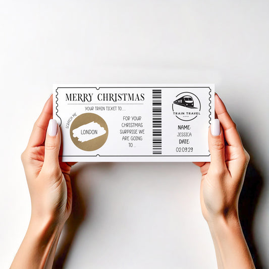 Personalised Christmas Train Ticket Card Surprise Trip Scratch off Reveal gift