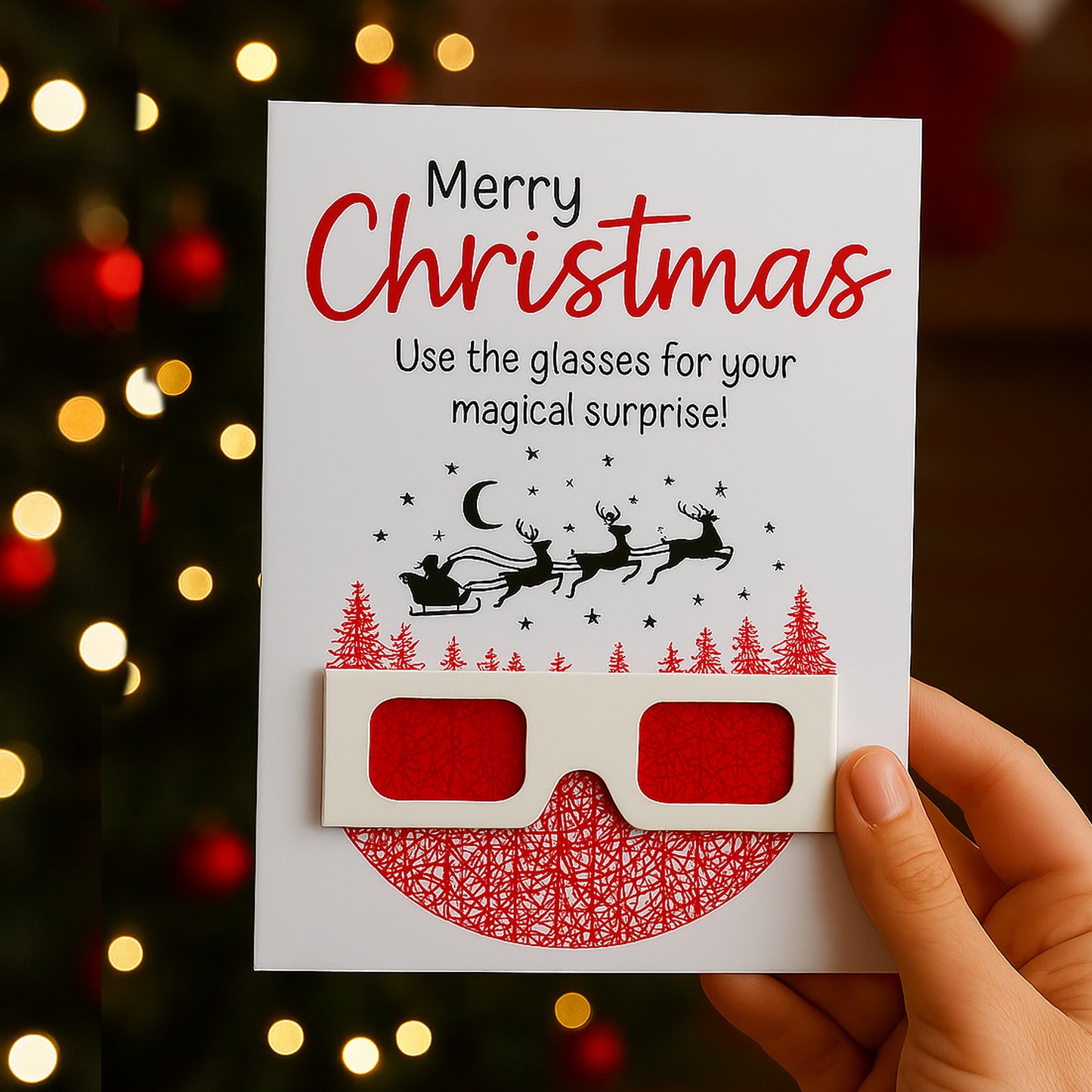 Personalised Christmas Santa Card with 3D Glasses – Hidden Surprise Message or Gift Reveal